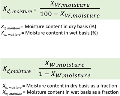 convert and calculate moisture content from wet basis to dry basis in drying